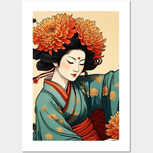 Asian girl flowers Posters and Art